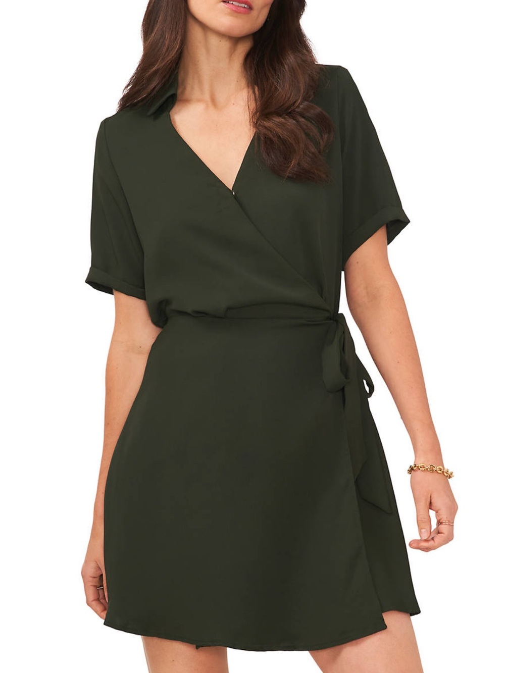 Vince Camuto Women’s Satin Wrap Dress, Pine Forest Green, Size XL, Like New